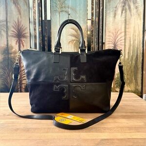 Tory Burch BLACK Leather & Suede Natalie Crossbody Tote Bag